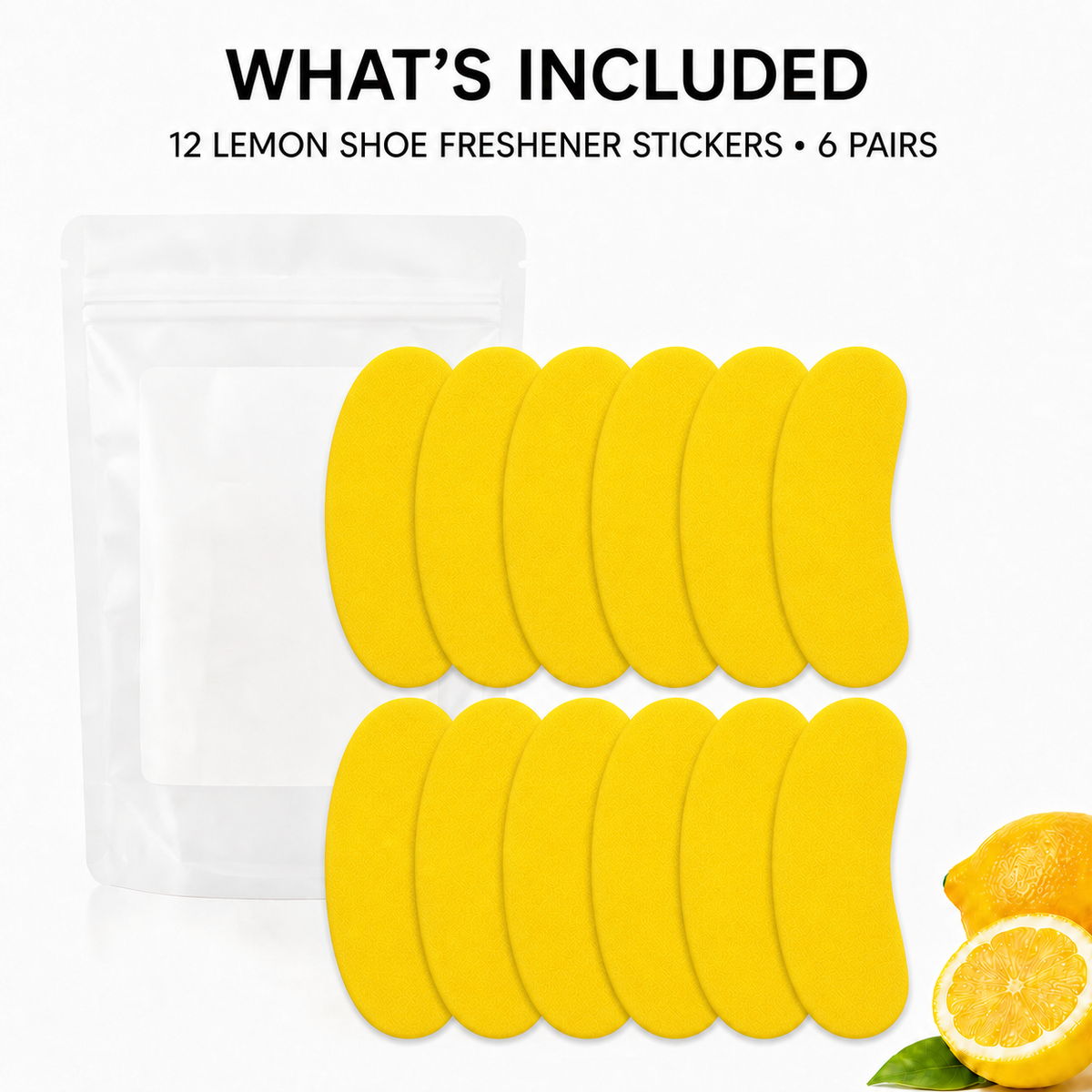 Lemon Shoe Freshener Pads – 12 Pieces, Peel & Stick Odor Control Inserts
